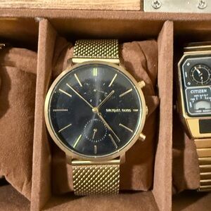 Michael Kors Gold Mesh Watch with Black Dial
